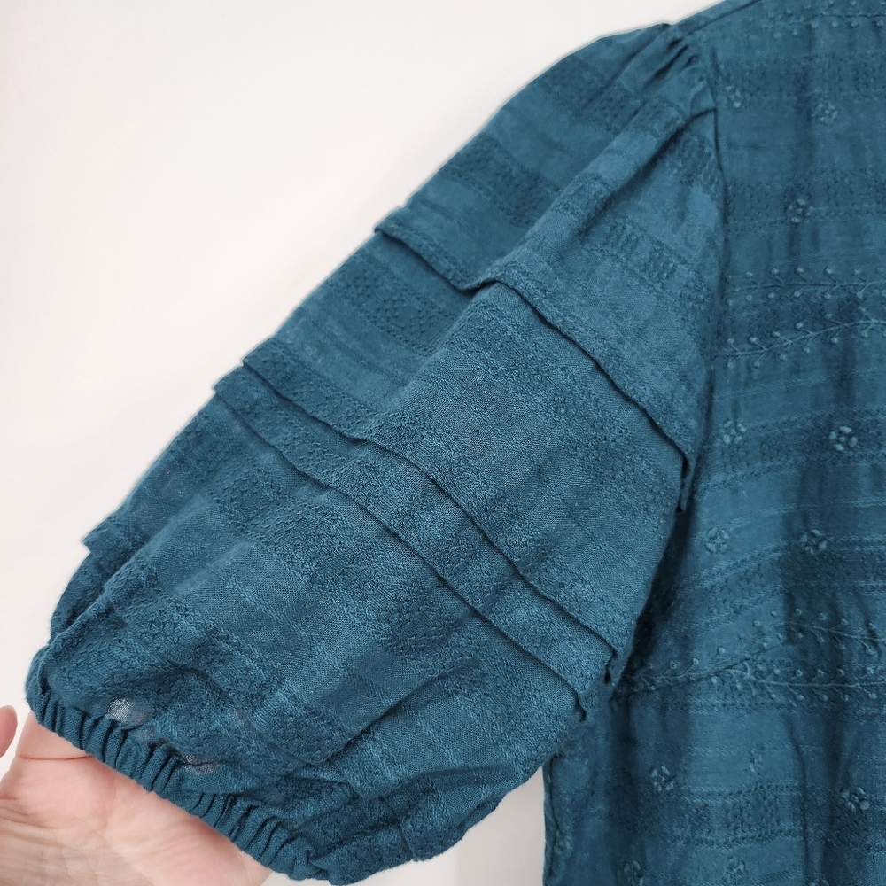 Universal Thread Womens Dress Size S Dark Teal Embroidered Puff Sleeve Ruffles - Picture 6 of 9